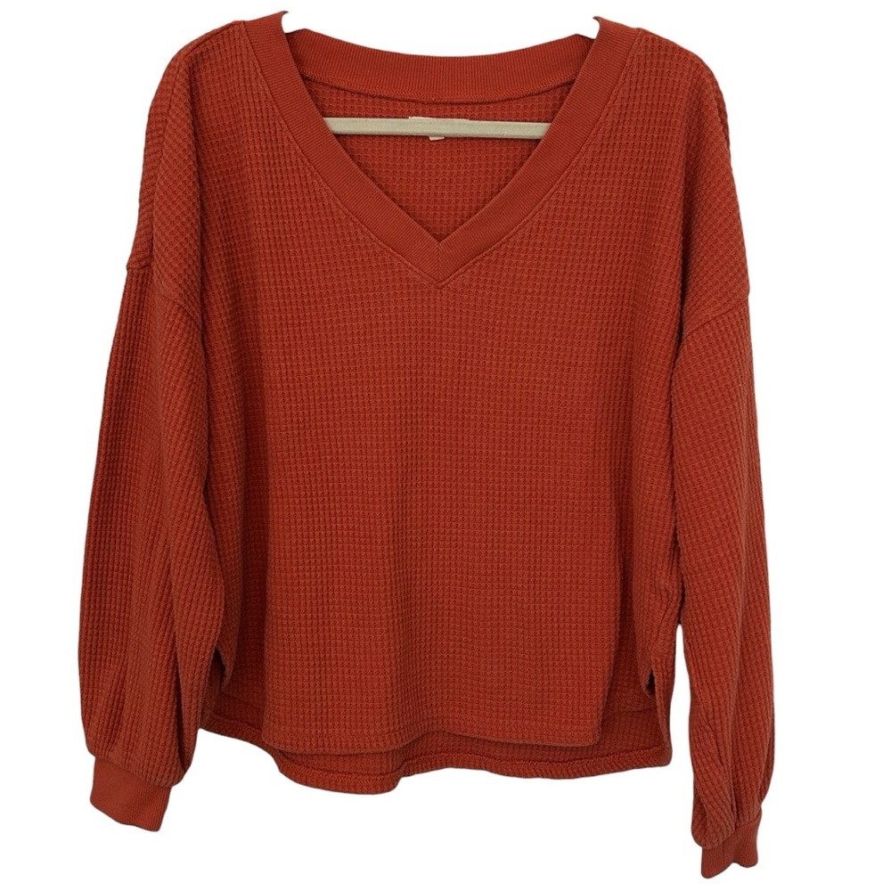 Madewell Women's Long Sleeve V-Neck Waffle Knit Sweater Sz L - Picture 4 of 8